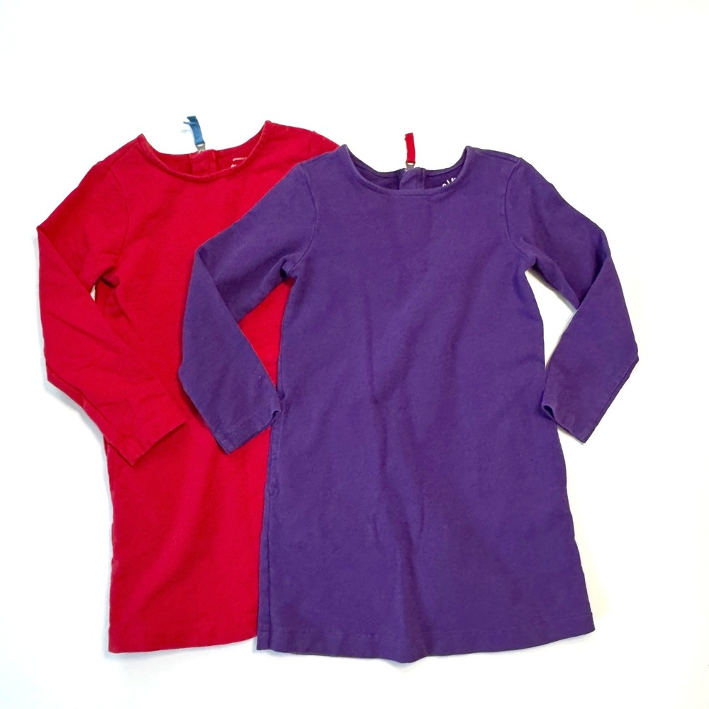 Primary Long Sleeve Cozy Dress Bundle Kids‎ Red Purple Cotton Stretch 4-5